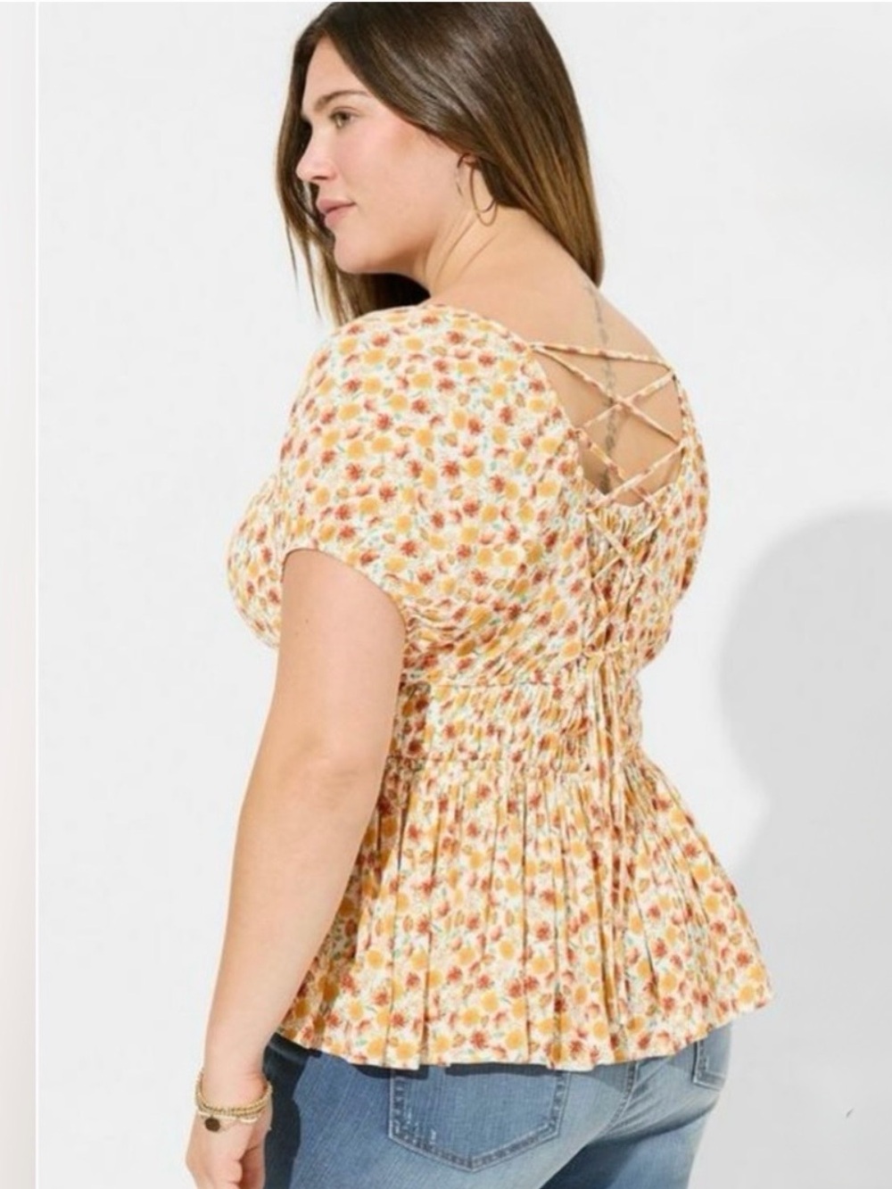 TORRID Boho Sunset Floral Orange Crinkle Top Corset Back Blouse Plus Size 4X
